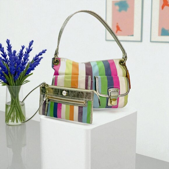 Handbags - COACH Poppy Legacy multicolor sequin striped Hippie bag & wallet